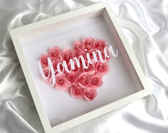 Personalisierter Bilderrahmen mit Herz aus Blumen,  3D Rahmen ,  Personalisierte Geschenk für Geburtstag, Muttertag, Schwester, Freundin