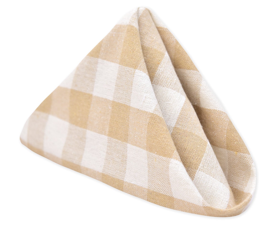 Beige Checked Cotton Napkins Buffalo Plaid Cloth Napkins Etsy