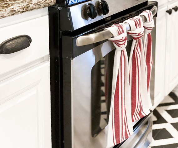 Red and White Kitchen Towels Cotton Dish Towels Striped 