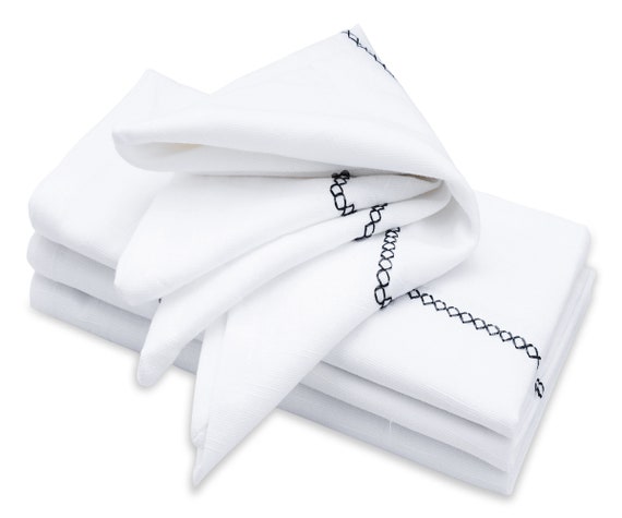 Cloth Napkins Set of 4 Cotton Dinner Napkins White Linen 