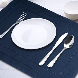 Placemat Set of 6, Navy Blue Double Hemstitch Placemats, Cotton Placemats, Washable Placemats, Woven Placemats, Dining Table Mats, 13x18"
