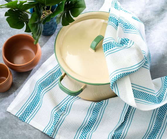Kitchen Dish Cloths, Cotton Kitchen Towels, Farmhouse Striped Dish Towel  Set of 6 18x28 (Teal/White) 
