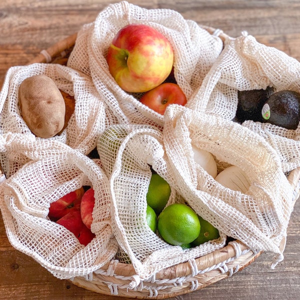 Reusable Produce Bags, Organic Cotton Mesh Produce Bags with Drawstrings, Reusable Grocery Bag for Shopping Storage, Washable, Biodegradable