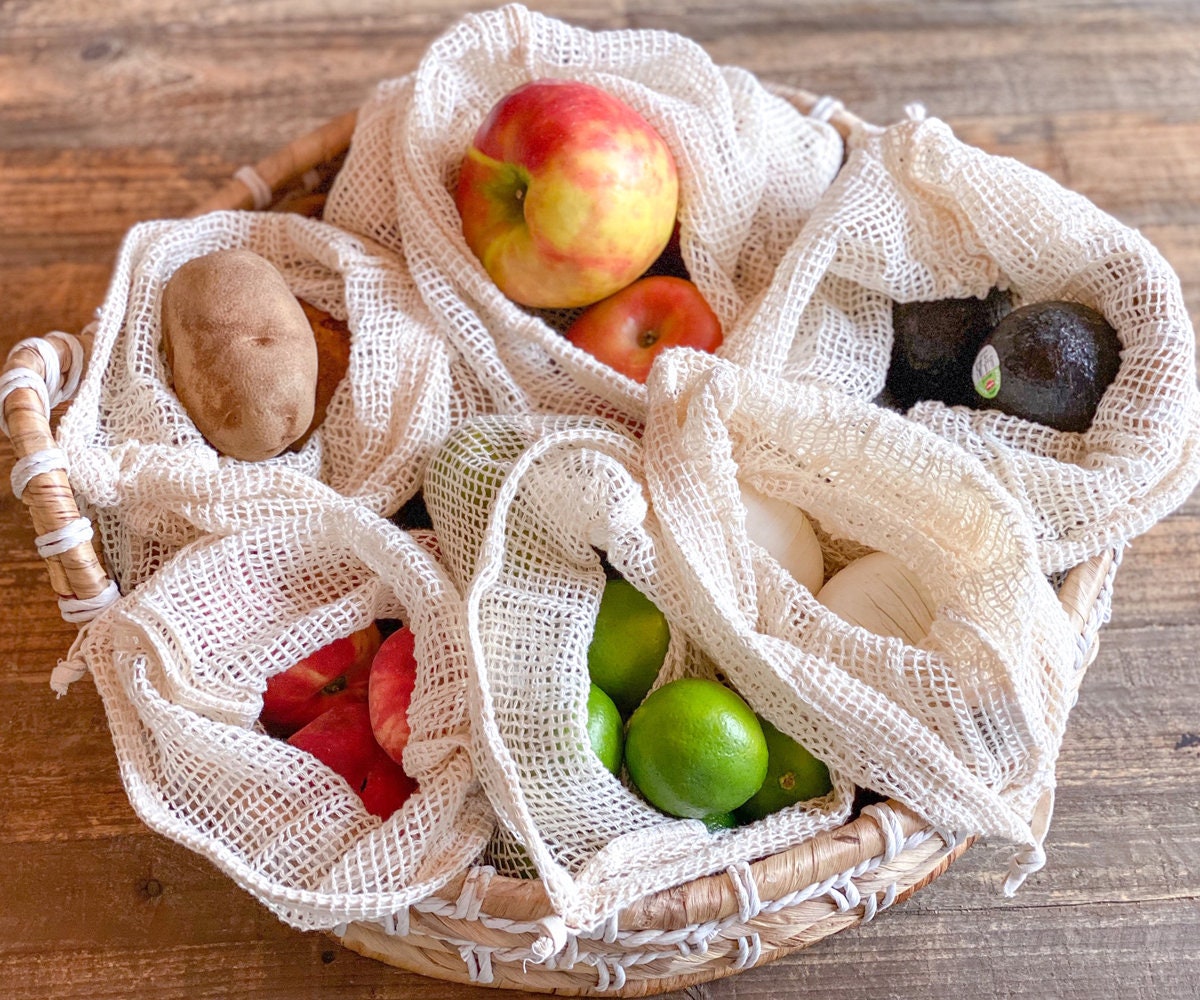 Wabjtam [4 Pack] Premium Mesh Grocery Bags, Reusable Produce Bags