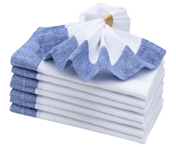 White Dinner Napkins Set of 6, 100% Cotton Dinner Napkins, Cloth Napkins,  18x18 Farmhouse Napkins, Everyday Oversized Napkins, White Hemstitched