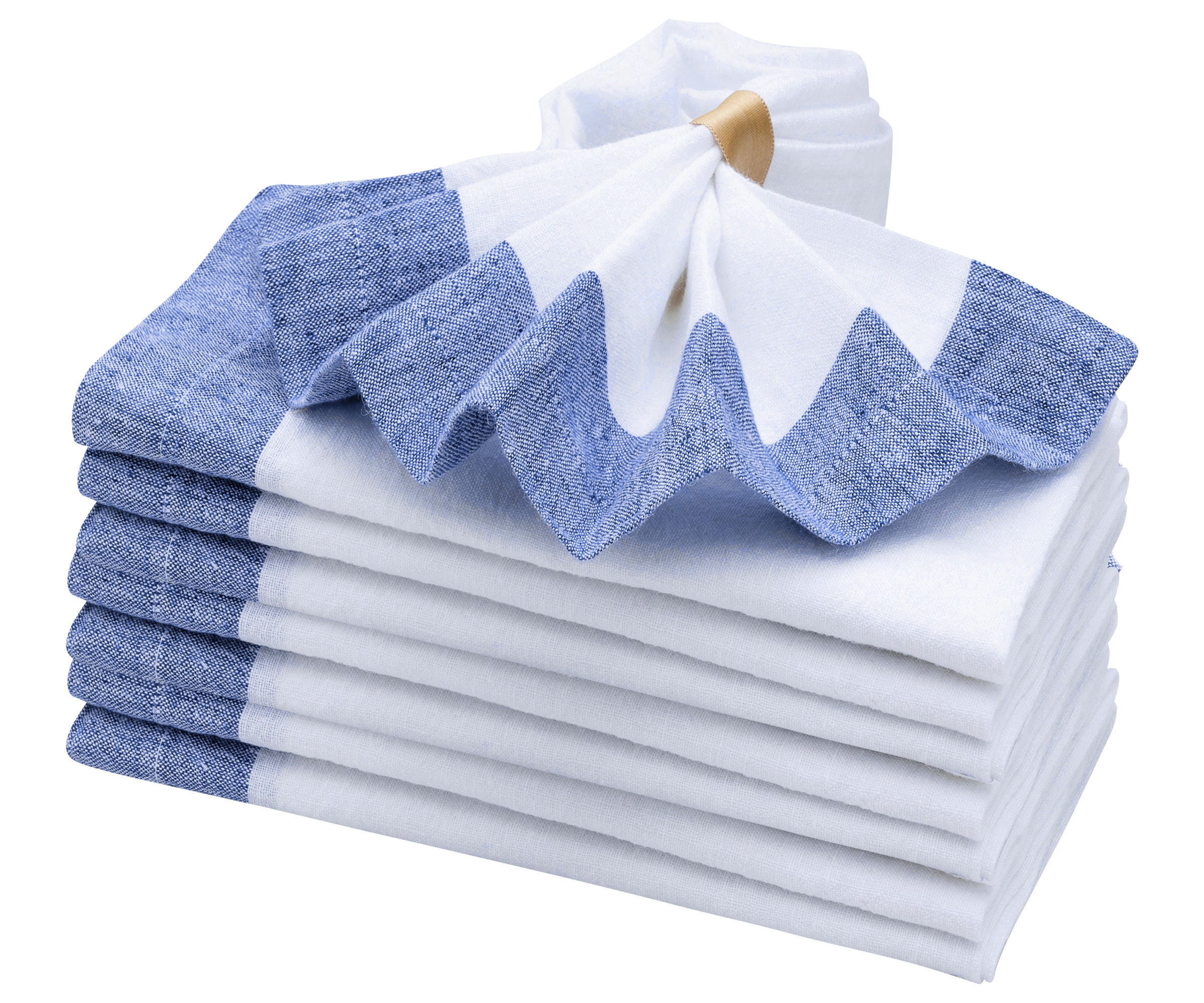 Reversible Navy Blue & White Linen Dinner Napkins | 20 x 20 Inch, Set of 4