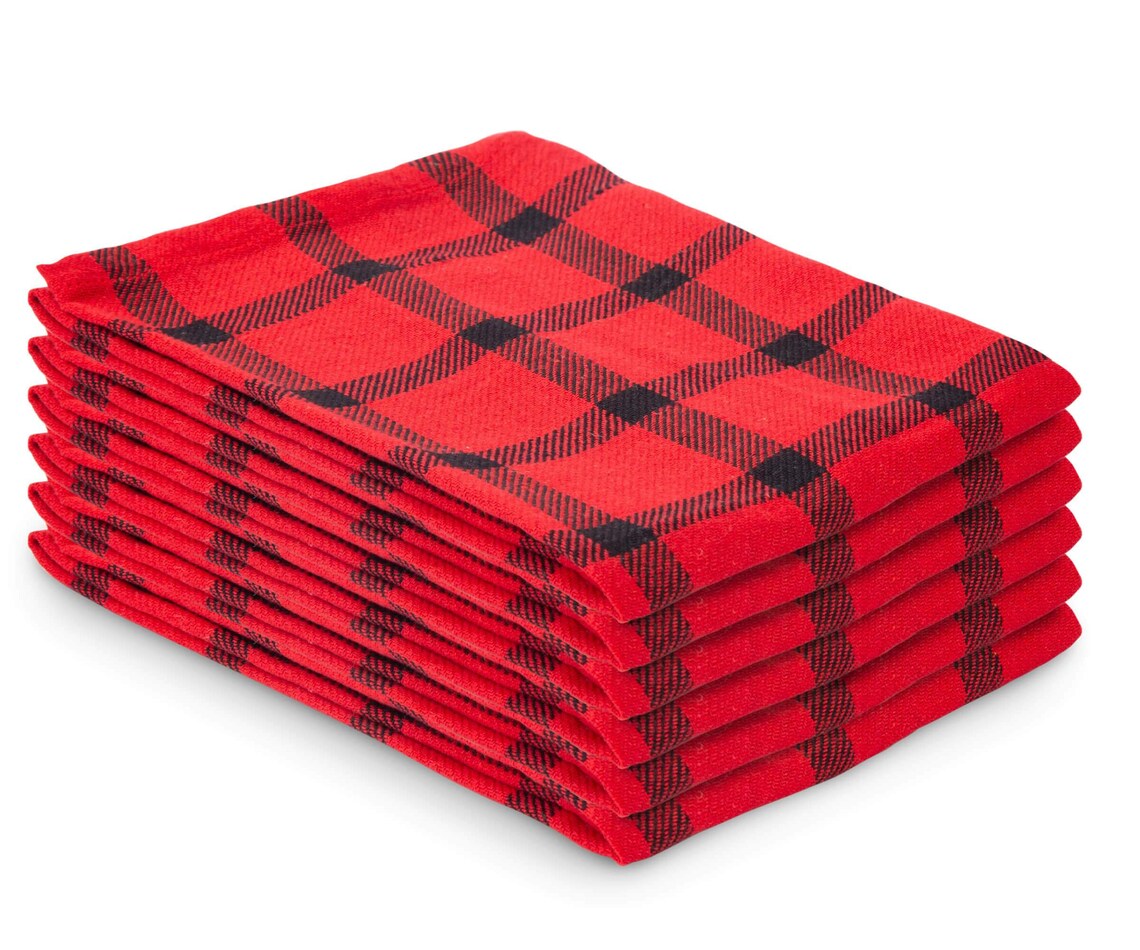 Cotton Flat Towels Red and Black Checkered Dish Towels Quick Etsy
