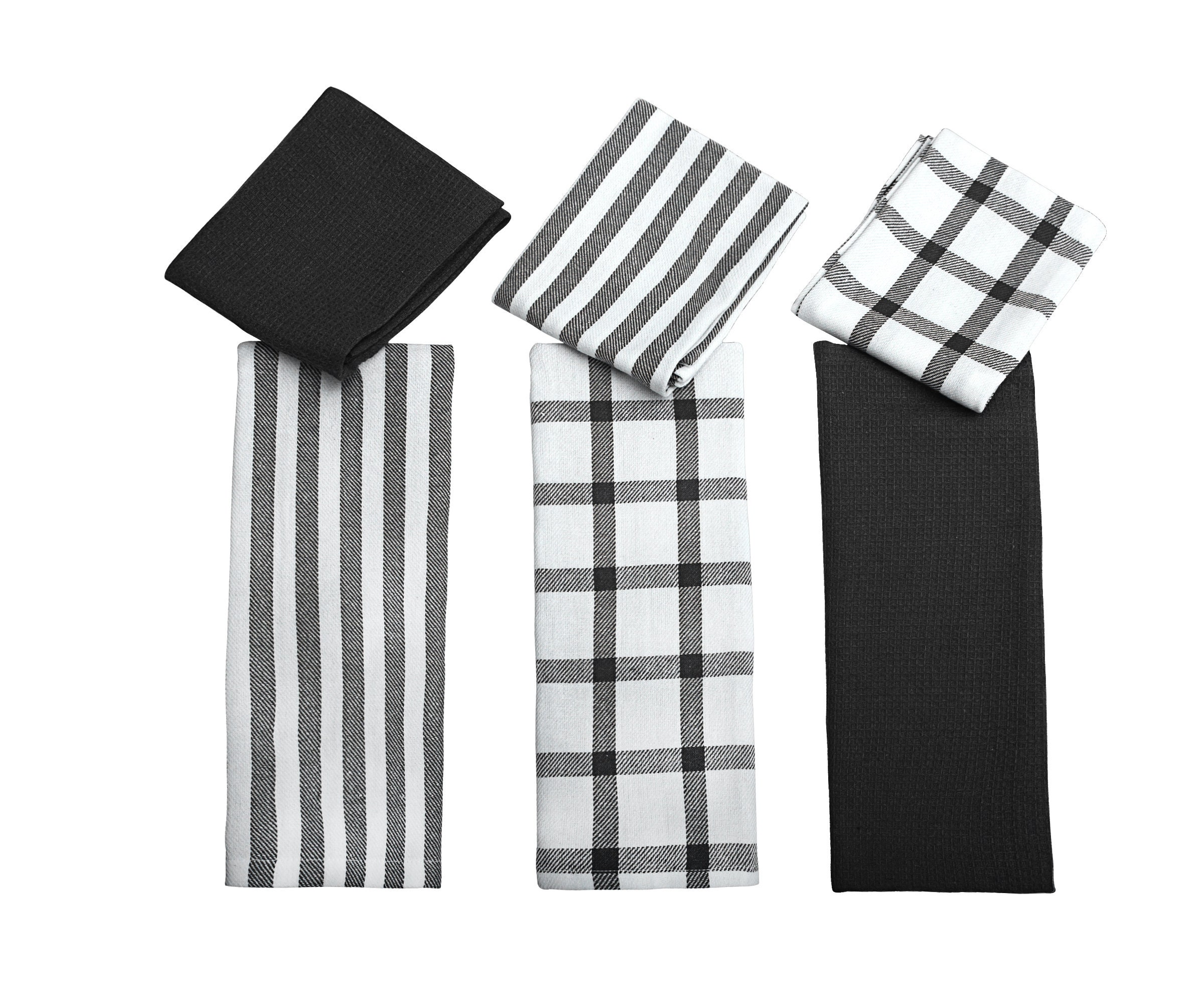 Kitchen Towels Cotton Dish Towels Black and White Hand Towels Absorbent  Farmhouse Tea Towel Linen Striped Dishcloth Set of 6, 18x28 