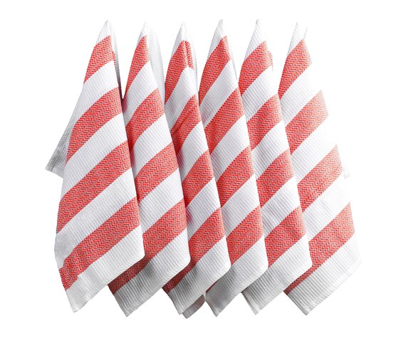 Red and White Kitchen Towels Cotton Dish Towels Striped 