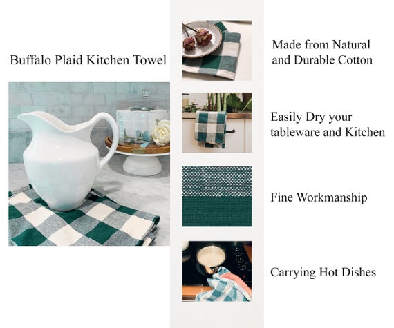 Kitchen Towel, Set of 6, Cotton Dish Towels, Blue & White Cotton Tea Towels,  Buffalo Plaid Towels, Absorbent Bulk Hand Towels, Checked Towel 