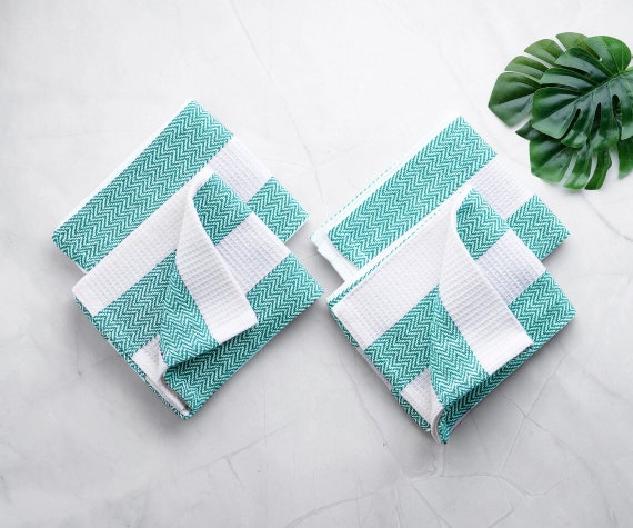 All Cotton and Linen Teal | Waffle Kitchen Towels | Teal | 18x28 | Set of 6 | Teal Kitchen Towels | Cotton Dish Towels