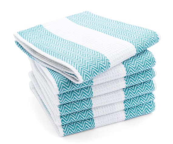 Teal Kitchen Towels Cotton Dish Towels Farmhouse Hand Towels Bulk Absorbent Tea  Towels Striped Linen Kitchen Decor Set of 6, 18x28 