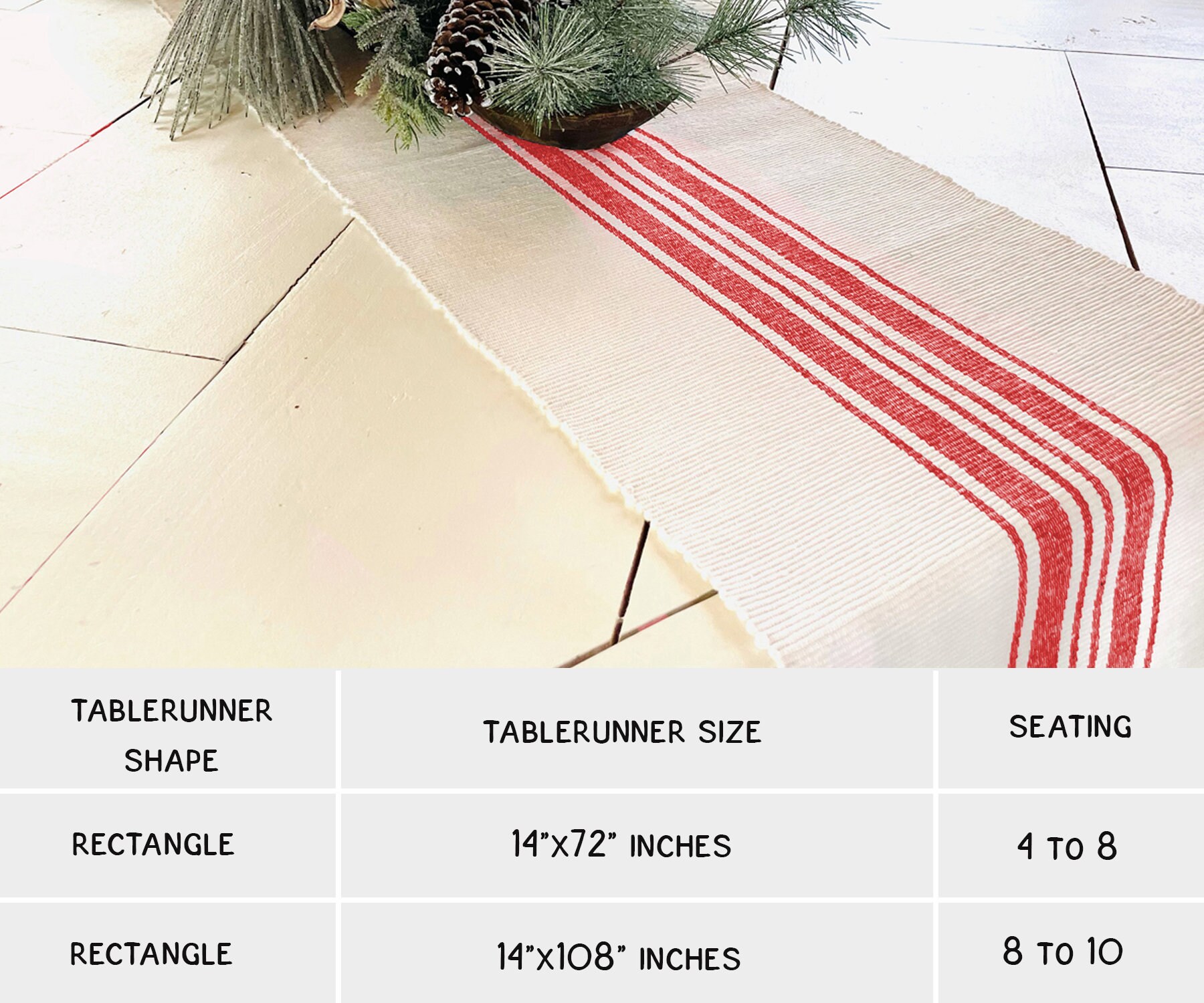 Red Stripe Table Runner 72 Inch Table Runner Country Table Etsy