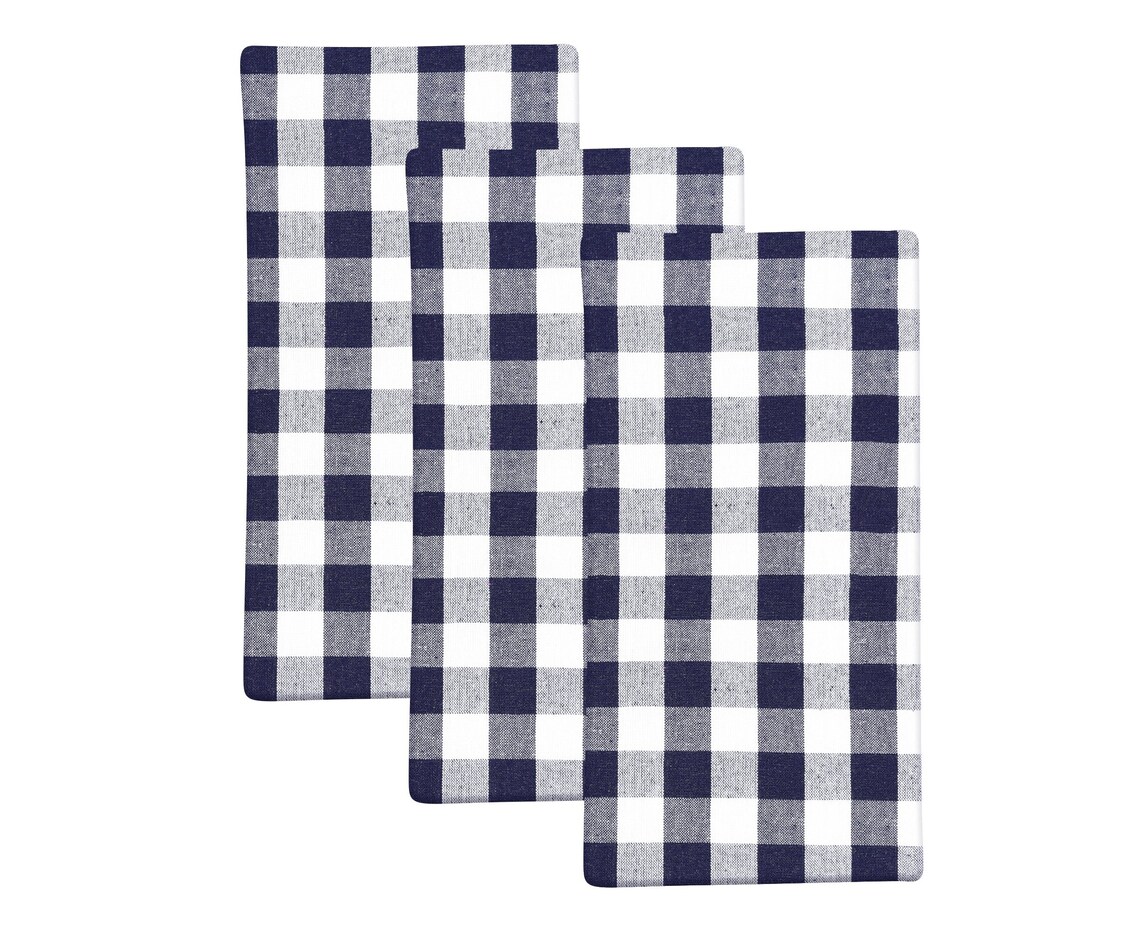 Navy Blue and White Tea Towels Cotton Checkered Blue Kitchen Etsy
