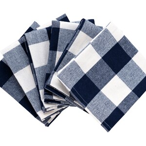 Kitchen Towels  Set of 6, Navy Blue Cotton Dish Towels, Checkered Hand Towels, Absorbent Farmhouse Towels, Bulk Linen Tea Towels, 18x28"