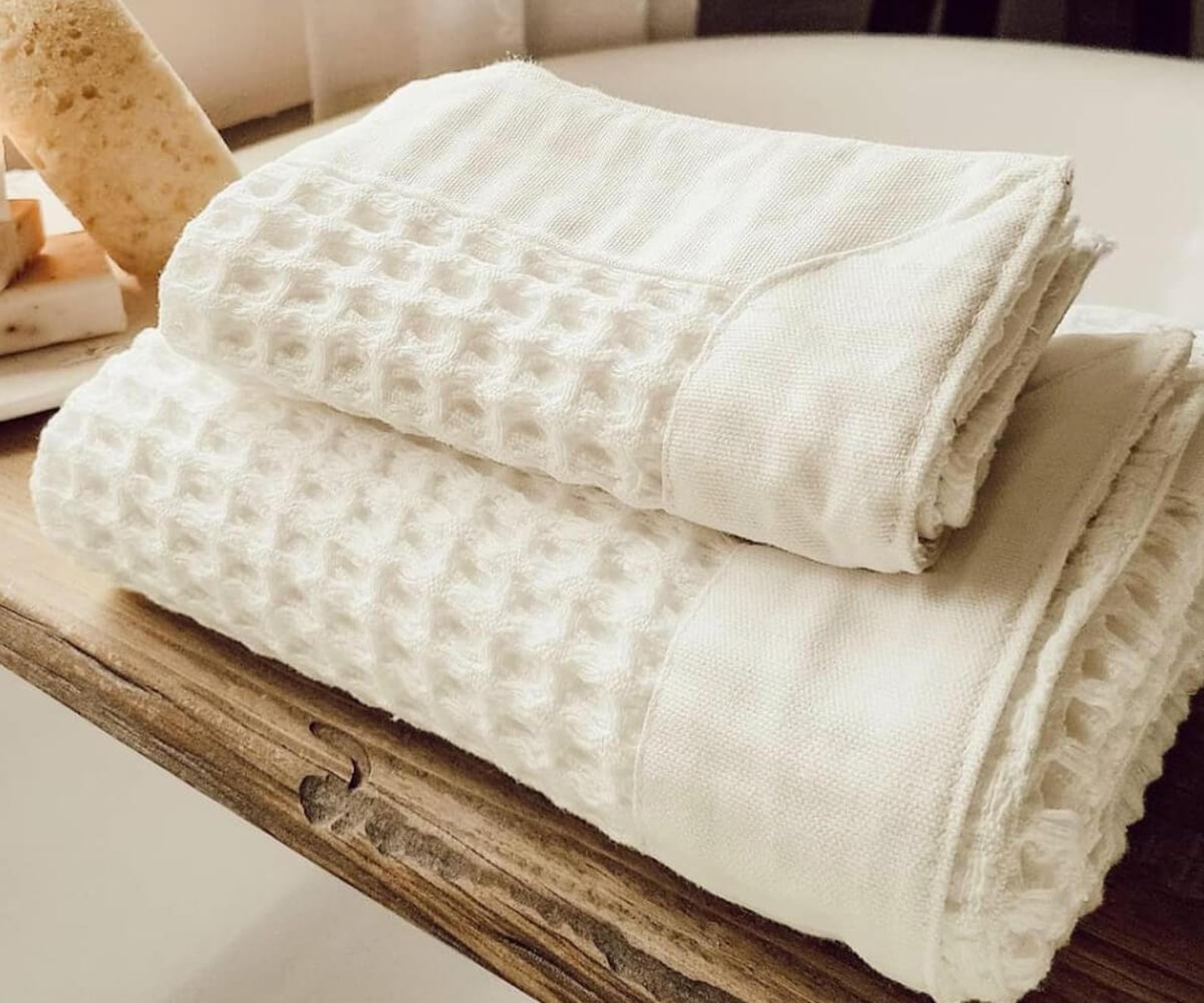 Waffle Weave Bath Towels Set Waffle Cotton Bath Towels Cream Etsy