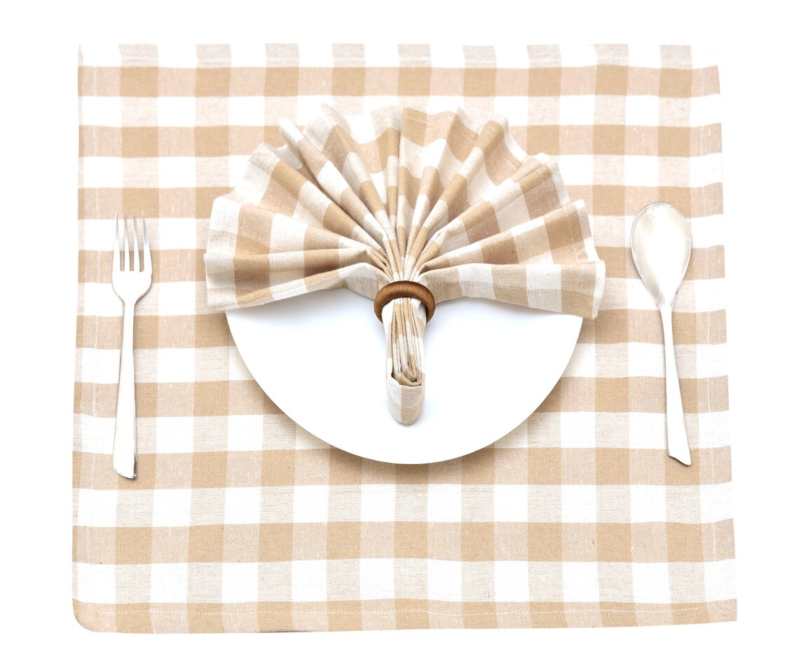 Beige Checked Cotton Napkins Buffalo Plaid Cloth Napkins Etsy