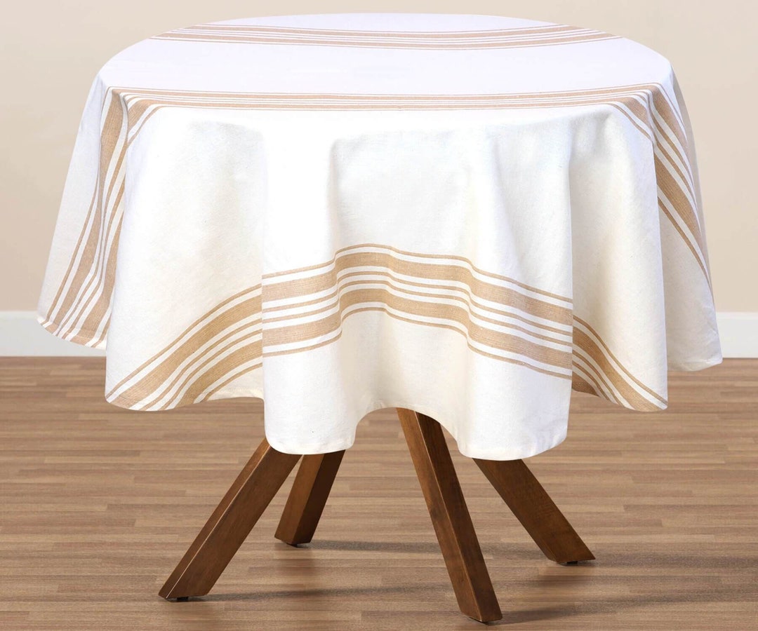 Bistro Striped Tablecloth 60 Inch Round Tablecloth Cotton Etsy