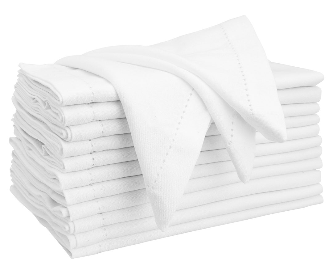 Cloth Napkins, Set of 12, Cotton Dinner Napkins, White Cloth Napkins