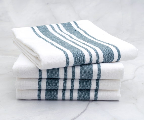 Kitchen Towels, Cotton Dish Towels, Striped Tea Towels, Farmhouse Hand  Towels, Bulk Linen Kitchen Decor, Dishcloths, Set of 4, Green/white 