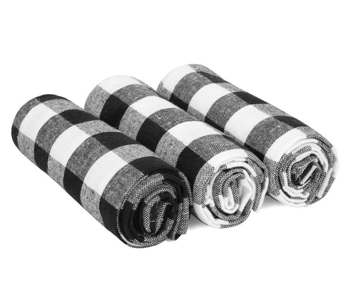 Black checked Tea Towels Black and White Checked Kitchen | Etsy