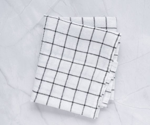 Black & White Plaid Tea Towels, Set of 2, 100% Cotton, 18 x 28