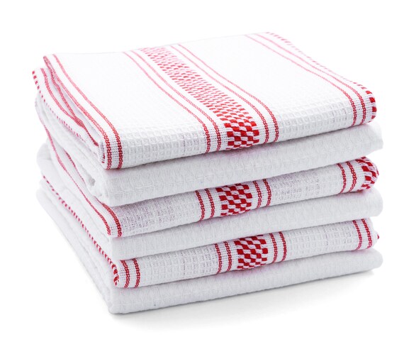 Red and White Kitchen Towels Cotton Dish Towels Striped 