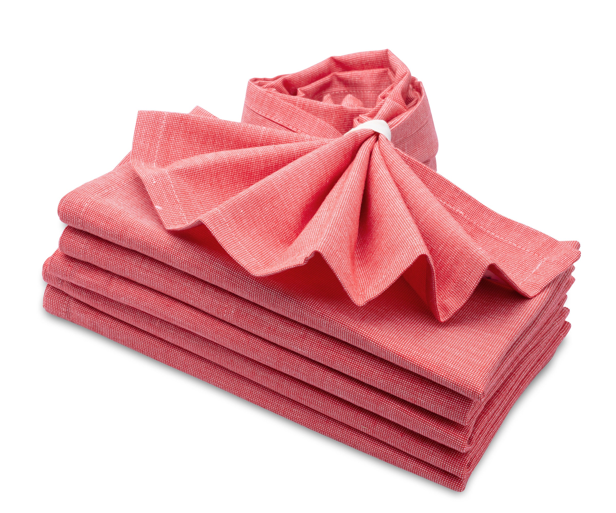 All Cotton and Linen Hemstitch Napkins - 18x18 Red, Set of 6 Red Cloth Napkins