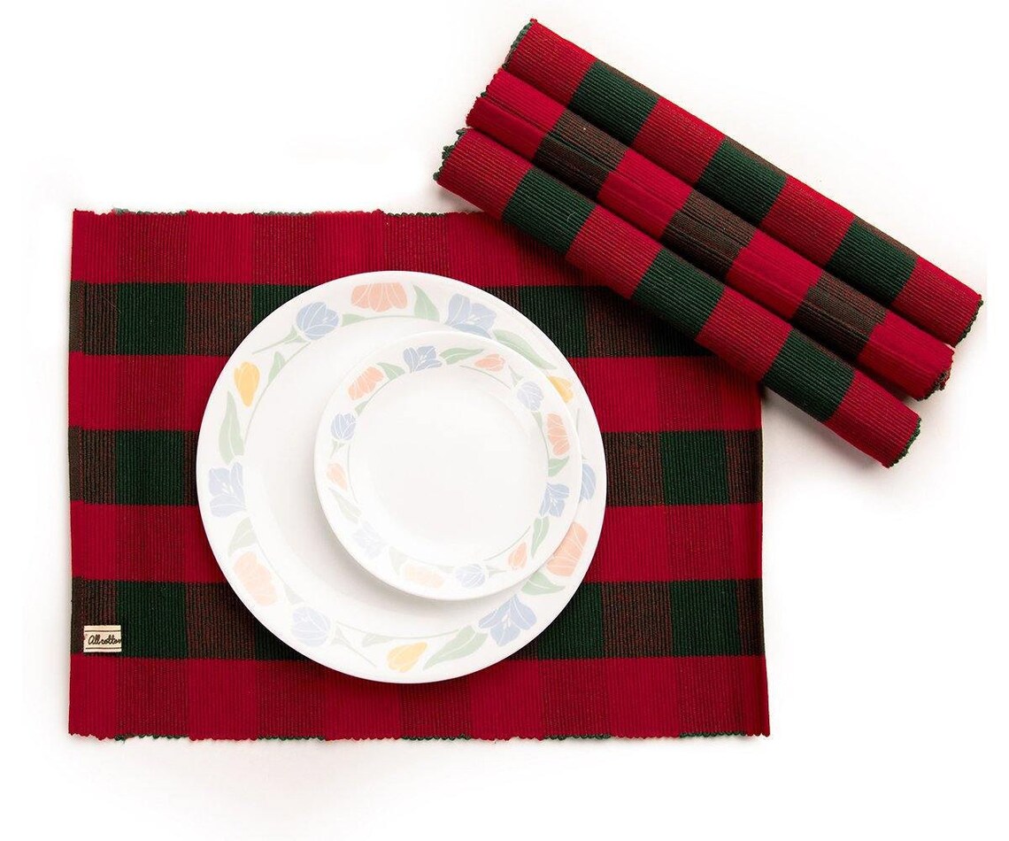 Red and Green Cotton Placemats Buffalo Plaid Cloth Placemats Etsy