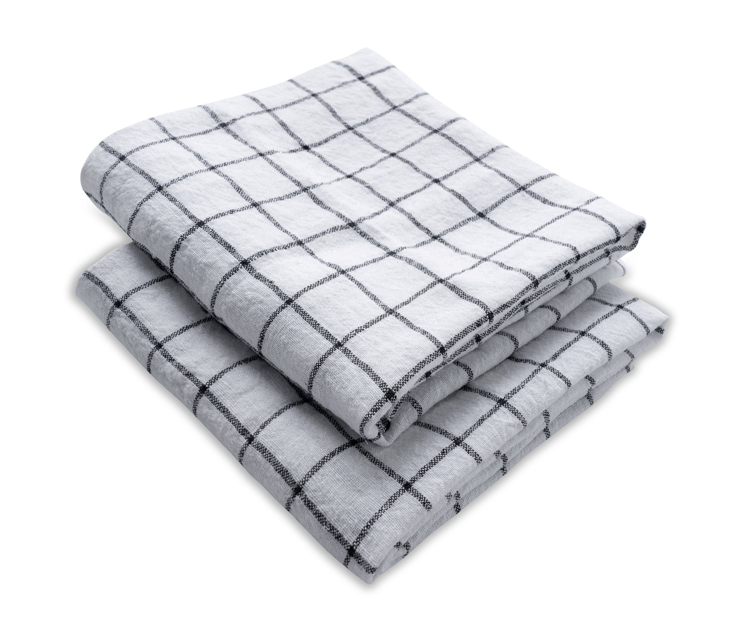 Black & White Plaid Tea Towels, Set of 2, 100% Cotton, 18 x 28