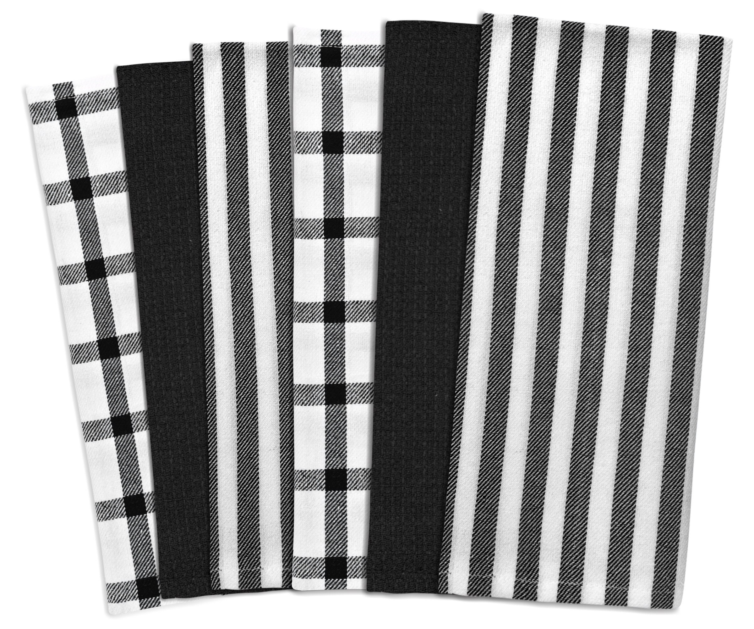 Kitchen Towels Cotton, Set of 6, Plaid Dish Towels, Farmhouse Checked Towels,  Bulk Hand Towels, Absorbent Tea Towels, Gray Towels, 16x27 