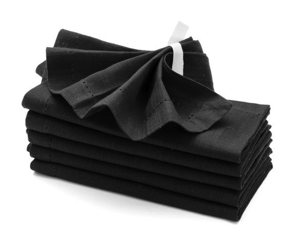 Black Linen Napkins Cloth Napkins Set of 6 Cotton Dinner 