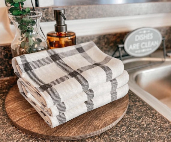 Kitchen Towels Set of 12 Cotton Dish Towels Grey Checkered Etsy