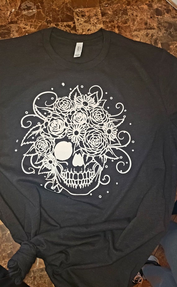 White Skull Black Shirt | Etsy