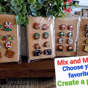 Super Mario stud Wooden Earrings, Birthday, Gift, Gamer, Hypoallergenic, Christmas Gift, Nintendo, stuff, Nostalgic, Wood, Cartoons, resin