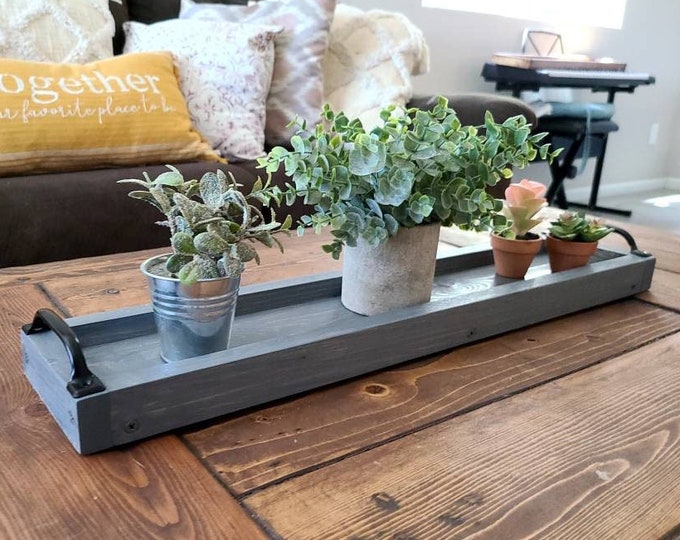 Rustic Long Wood Tray, Tray With Handles, Centerpiece, Home Decor ...