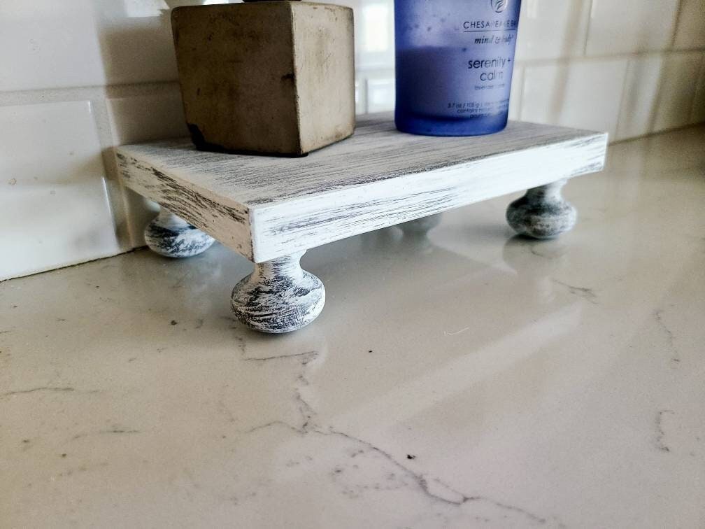 Wood Pedestal Soap Stand, Wood Riser Soap Tray for Kitchen Sink