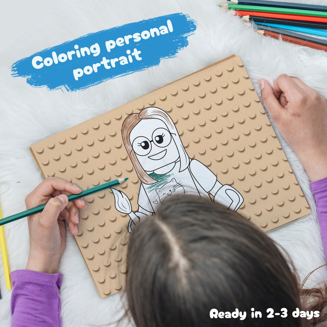 Minifigure Coloring Page . Custom Building Portrait Kids - Etsy