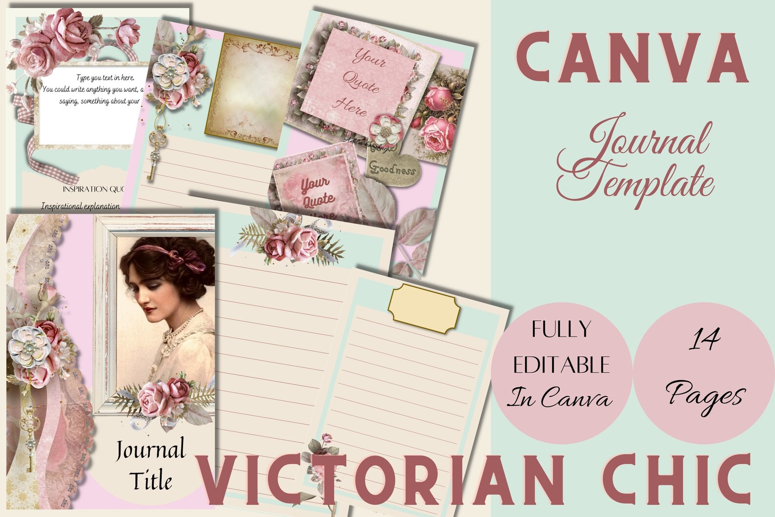 Canva Editable Journal Templates 14 Pages Victorian Chic Etsy