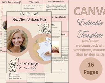 CANVA Editable Life Coaching Welcome Packet, onboarding pack, Introduction pack. With Sample Contract and worksheets