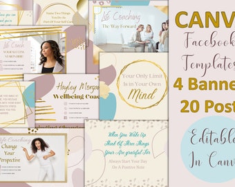 Canva Editable Facebook and banner Templates. 24 templates For Life Coach Business branding. Commercial Use