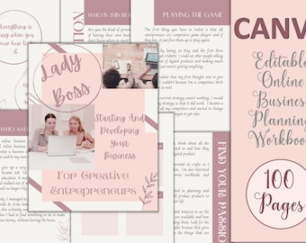 CANVA Lady Boss Business Planner Workbook. Start your own business and give up your day job. Fully editable. 100 pages
