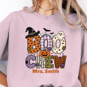 Personalized Boo Crew Teacher Halloween Shirt, Custom Name Patchwork Ghost Tee, Adult Youth Toddler
