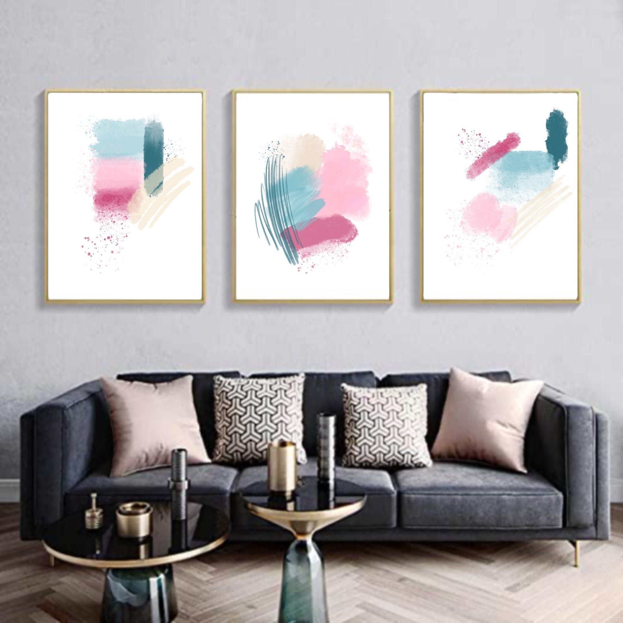 Color abstraction spots pink blue green printing wall art Etsy
