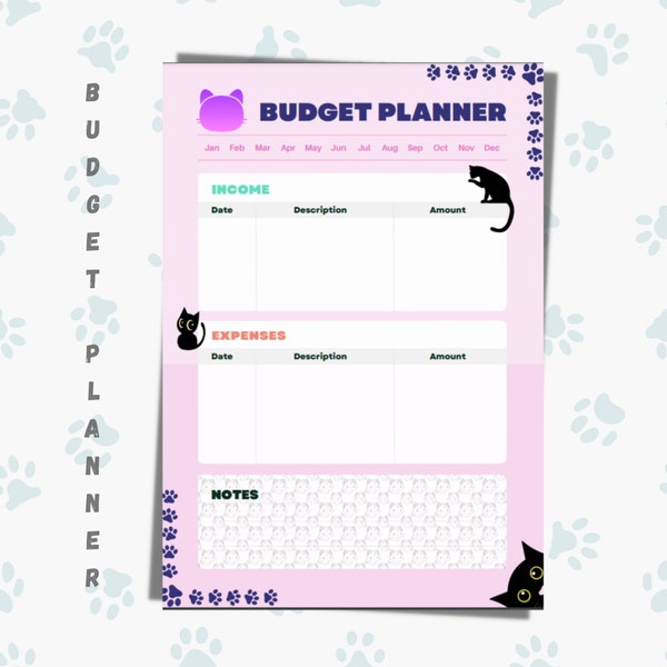 Cat Themed Budget Planner | Simple Budget Planner | Cats  Planner Budget