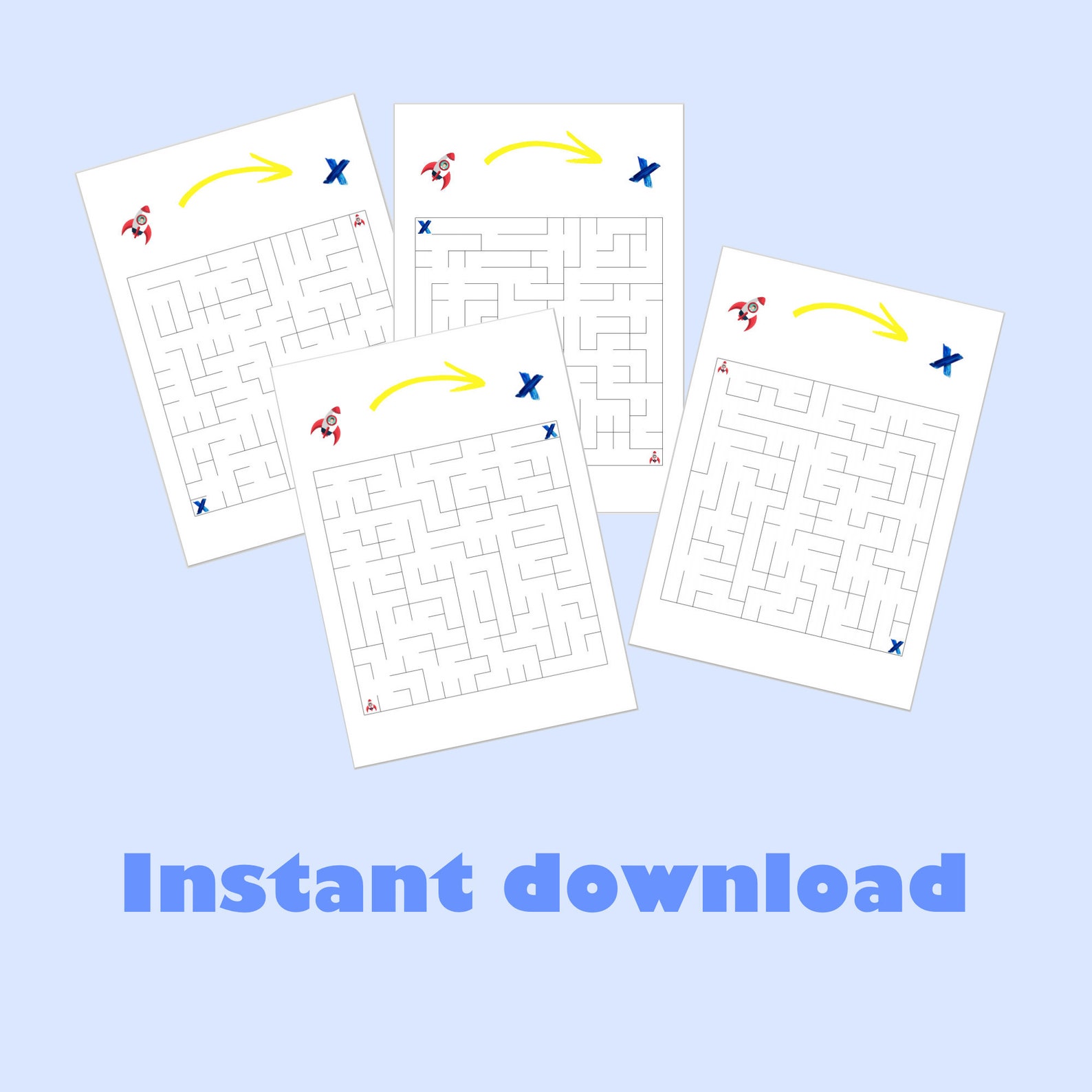 Maze Set 3 D2 A Set Of Four Mazes For Kids To Enjoy Etsy