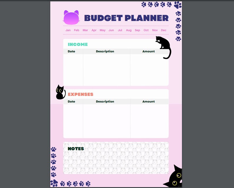 Cat Themed Budget Planner Simple Budget Planner Cats Planner Budget Etsy