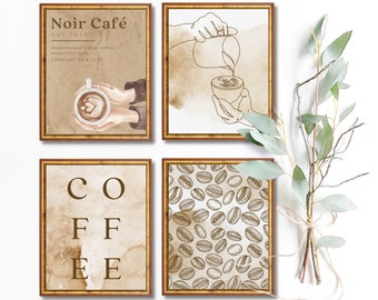 Set of 4 Coffee Art Prints | Coffee Canvas Wall Hanging |  Cafe Wall Art Decorations Print | Bundle of 4 Coffee Paintings Digital Download