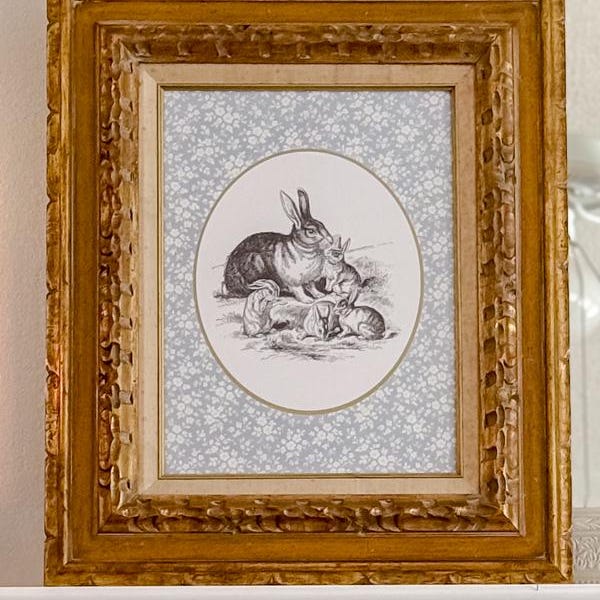 Victorian Rabbit Family Printable Wall Art, Vintage Bunny Engraving Decor, Cottagecore Woodland Animal Etching, Easter Spring Nursery Print