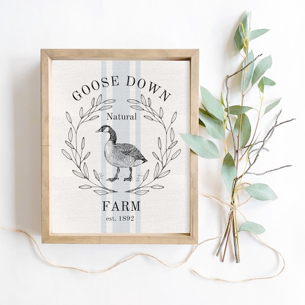 Goose Down Natural Farms Grainsack Wall Art Printable, Rustic Country Farmhouse Decor, Vintage Style Animal Print, Lakehouse Kitchen Artwork